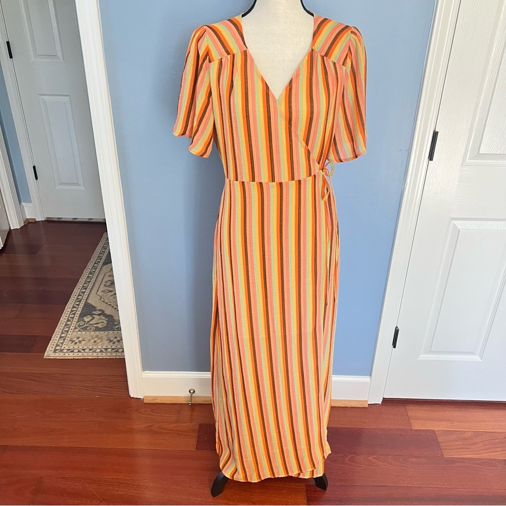 NWT Emory Park Multicolor Stripe Retro Wrap Maxi Dress size Large